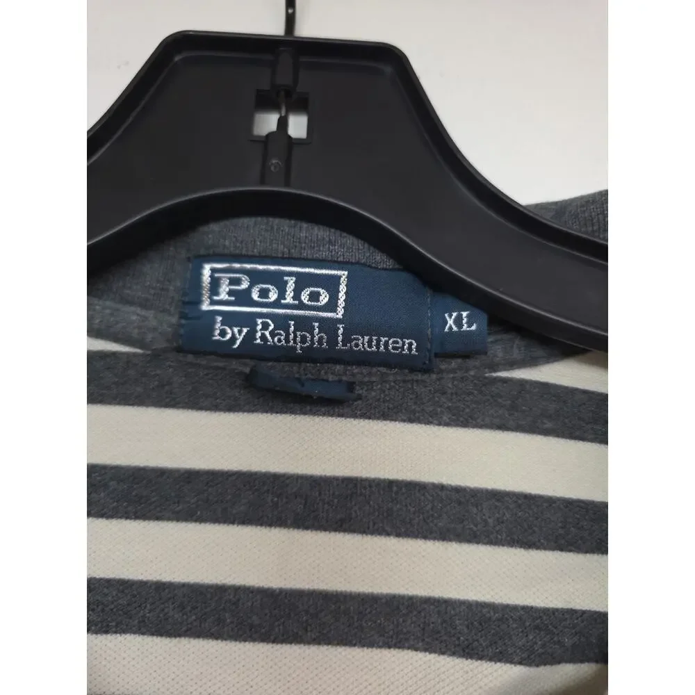 Polo Ralph Lauren Polo Shirt Mens Size XL Grey White Striped 100% Cotton